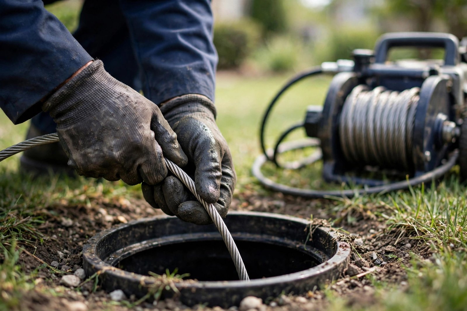 Plumber performing drain snaking service in Newark, CA